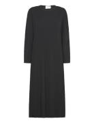 Slfsilla Ls O-Neck Plisse Midi Dress Selected Femme Black