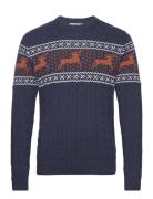 Slhreindeer Ls Cable Knit Crew Ex Selected Homme Navy
