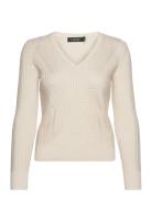 Mixed-Knit Cotton-Blend V-Neck Sweater Lauren Ralph Lauren Cream