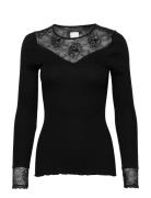 Silk T-Shirt Regular Ls W/Lace Rosemunde Black