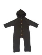 Jumpsuit Merino Wool W. Buttons And Hoodie, Brown Smallstuff Brown