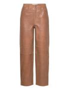 Slfsana-Bynne Hw Straight Leather Pant Selected Femme Brown