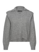 Polo-Neck Sweater With Shoulder Pads Mango Grey