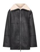 Shearling-Lined Coat With Zip Mango Black