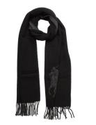 Big Pony Fringe Wool-Blend Scarf Polo Ralph Lauren Black