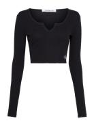 Split Collar Rib Long Sleeve Calvin Klein Jeans Black