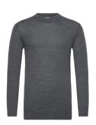 Regular Merino Knit Crew Neck Knowledge Cotton Apparel Grey