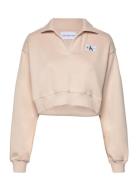 Label Polo Collar Sweatshirt Calvin Klein Jeans Beige