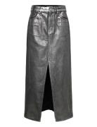 Long Foil Denim Skirt Mango Black