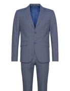 Checked Stretch Suit Lindbergh Blue