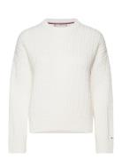 Cable All Over C-Nk Sweater Tommy Hilfiger White