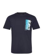 Printed Rounded Hem T-Shirt Tom Tailor Blue