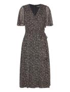 Floral Belted Crinkle Georgette Dress Lauren Ralph Lauren Black