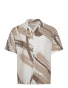 Jjjeff Abstract Print Resort Shirt Ss Jack & J S Beige