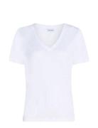 Linen Blend V-Nk Top Ss Calvin Klein White