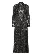 Rose Flared Sleeve Sequin Maxi Dress Malina Black
