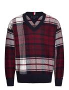 Check Texture V Neck Tommy Hilfiger Burgundy