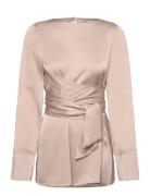 Demi Wrapped Front Satin Blouse Malina Beige