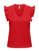 Onlmay Life S/S Frill V-Neck Top Box Jrs ONLY Red