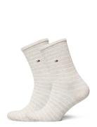 Th Women Sock 2P Small Stripe Tommy Hilfiger Beige