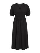 Vikansa 2/4 V-Neck Midi Smock Dress/Ka Vila Black