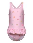 Swimsuit W. Skirt, Aop Color Kids Pink