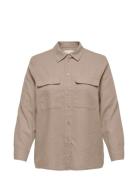 Carcaro L/S Ovs Linen Shirt Tlr ONLY Carmakoma Brown