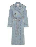 Double Breasted Denim Trench Mango Blue
