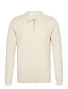 Slhflorence Ls Knit Zip Polo Ex Selected Homme Cream