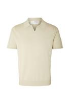 Slhteller Ss Knit Polo W Selected Homme Beige