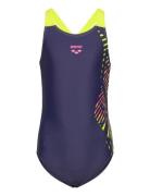 Girl's Arena Vortex Swimsuit V Back Navy-Soft Gree Arena Navy