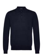 100% Merino Wool Long- Sleeved Polo Shirt Mango Navy