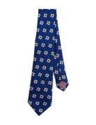 Blue Orange Triple Square Silk Tie AN IVY Navy