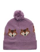 Knitted Beanie Jaquard Animal Lindex Purple