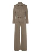 Denim Jumpsuit Belt Mango Khaki