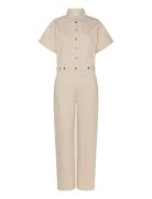 Denim Jumpsuit With Multi-Position Buttons Mango Beige