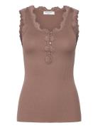 Silk Top W/ Button & Lace Rosemunde Brown