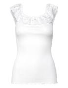 Silk Off Shoulder Top W/ Lace Rosemunde White
