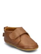 Leather Slippers With Velcro Melton Brown