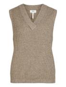 Objmalena S/L Knit Waistcoat Noos Object Beige