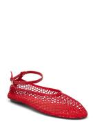 Mesh Ballet Flats With Strap And Buckle Mango Red