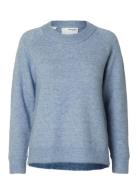 Slflulu Ls Knit O-Neck Noos Selected Femme Blue