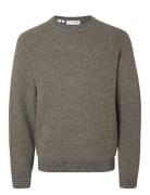 Slhross Ls Knit Structure Crew Neck Noos Selected Homme Grey