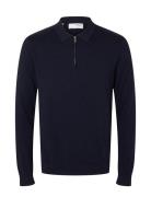 Slhberg Ls Half Zip Polo Noos Selected Homme Navy