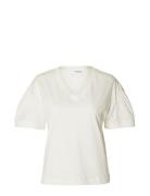 Slfcarli Ss V-Neck Tee Selected Femme White