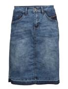 Patched Denim Skirt Cream Blue