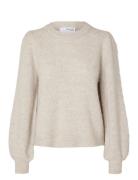 Slflulu Ls Knit Rib O-Neck Noos Selected Femme Beige