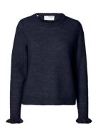 Slflulu Ls Knit Frill Cuff O-Neck Noos Selected Femme Navy