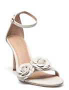 Allie Floral-Trim Nappa Leather Sandal Lauren Ralph Lauren White