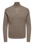 Onsphil Reg 12 Struc Half Zip Knit Noos ONLY & SONS Beige